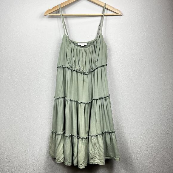Aeropostale Babydoll Tiered Dress Small Green Spaghetti Strap Y2K Boho Festival - Picture 1 of 8